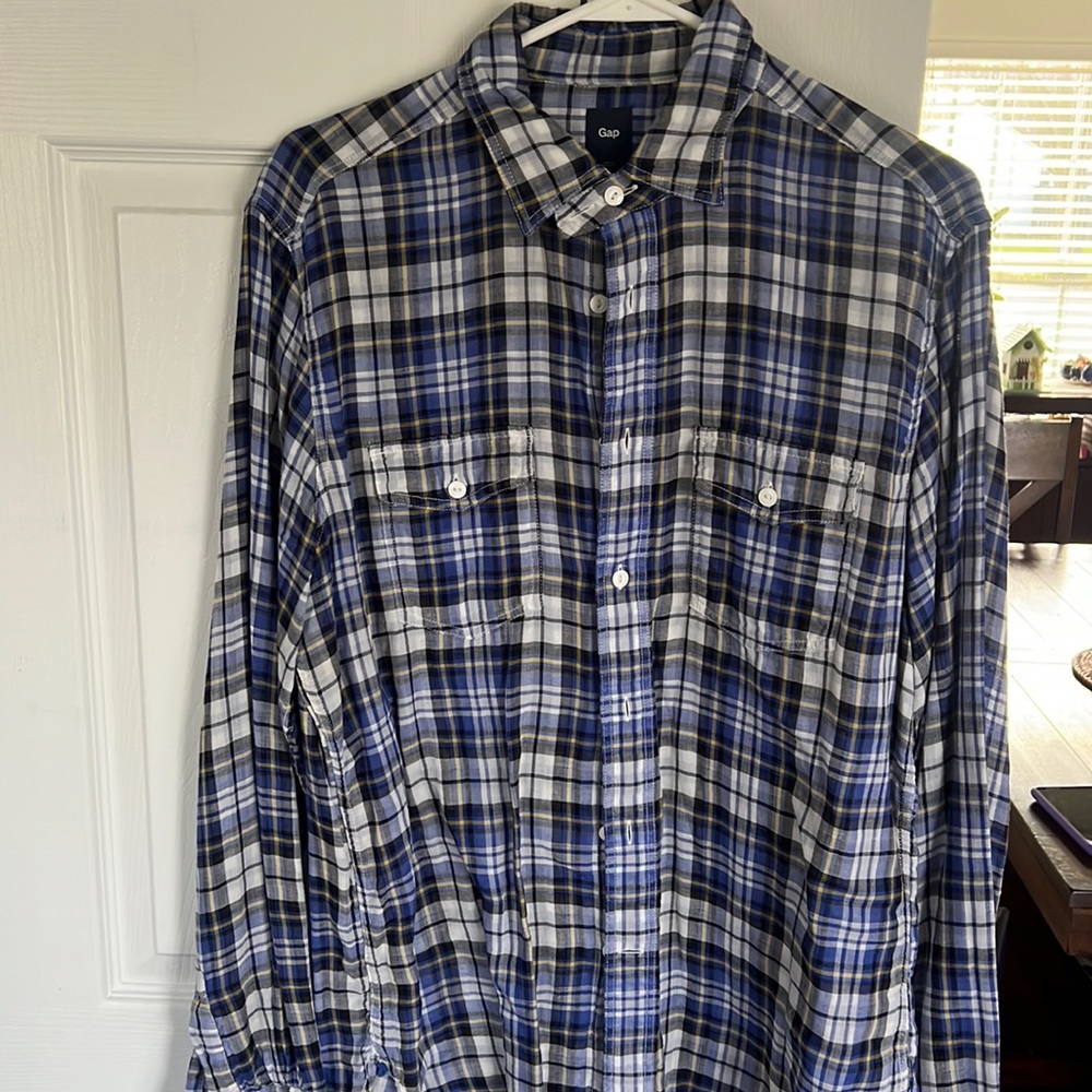 Gap blue, yellow, black and white flannel shirt , medium